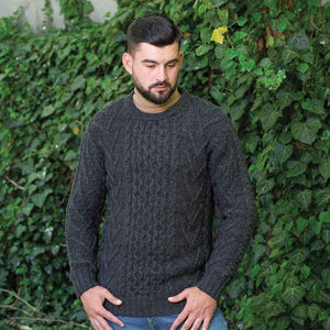 Men's Merino Aran Sweater, Charcoal - Creative Irish Gifts