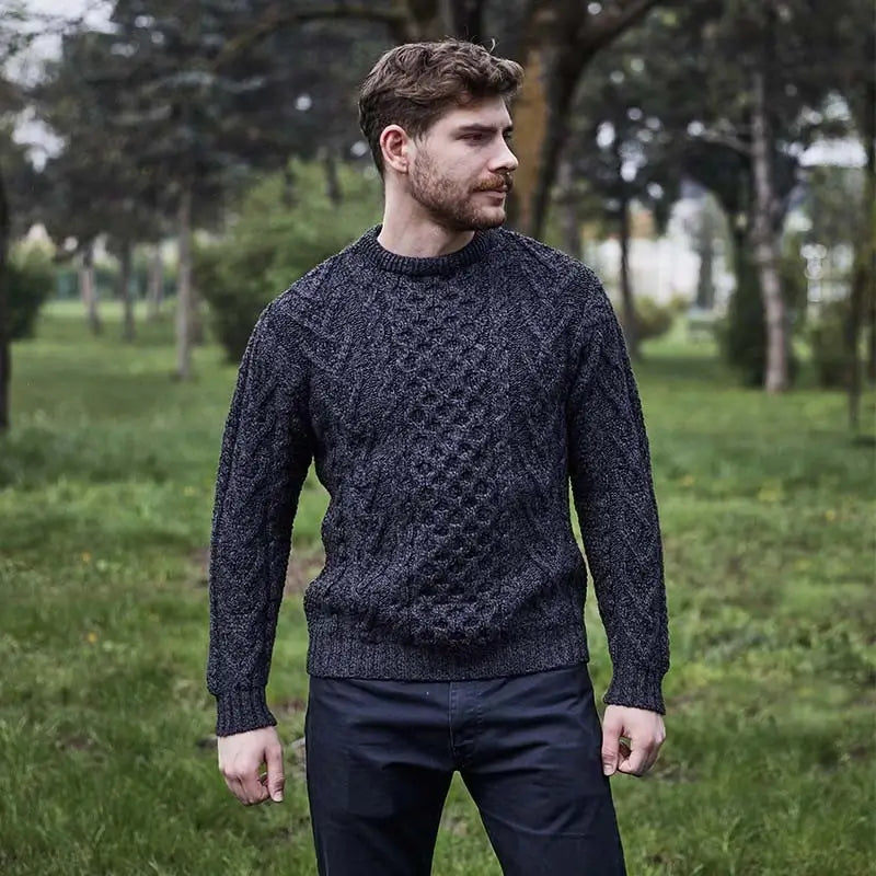 CG707 Men's Merino Aran Sweater Charcoal Front Creative Irish Gifts