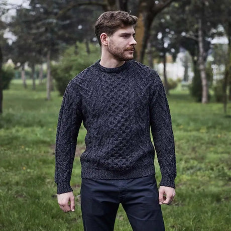 CG707 Men's Merino Aran Sweater Charcoal Front Creative Irish Gifts