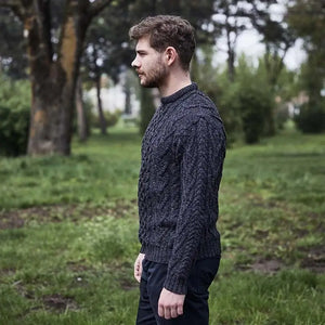 CG707 Men's Merino Aran Sweater Charcoal Side Creative Irish Gifts