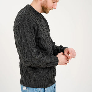 CG707 Men's Merino Aran Sweater Charcoal Side View Creative Irish Gifts
