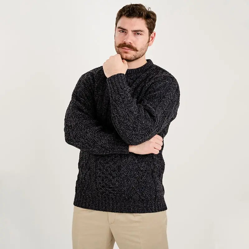 CG707 Men's Merino Aran Sweater Charcoal Studio Creative Irish Gifts