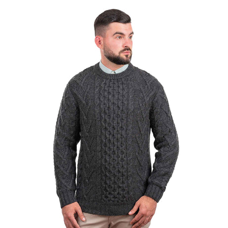 Men's Merino Aran Sweater, Charcoal - Creative Irish Gifts