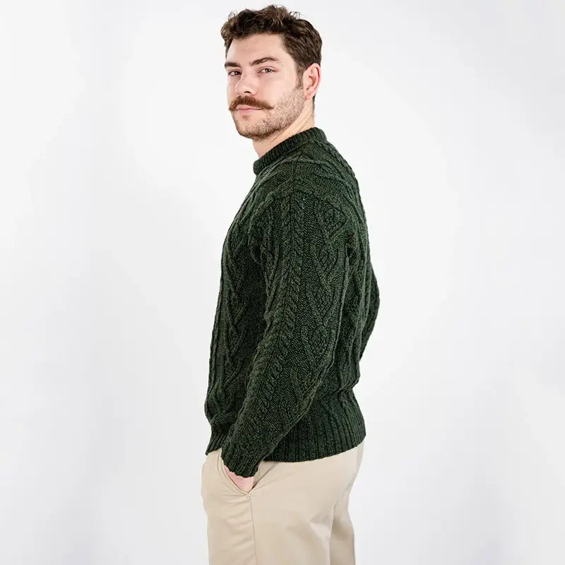 CG708 Men's Merino Aran Sweater Army Green Side Creative Irish Gifts