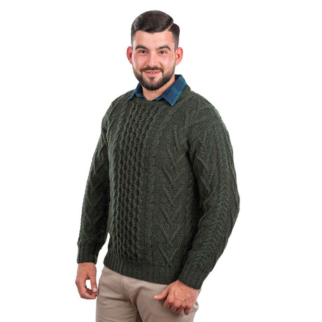 Men's Merino Aran Sweater, Army Green - Creative Irish Gifts