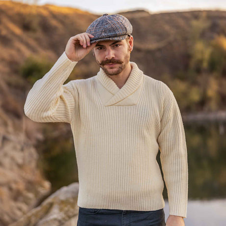 Men's Shawl Collar Fisherman Sweater, Natural - Creative Irish Gifts