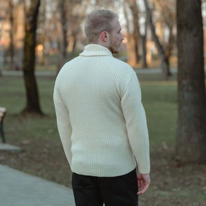 CG709-Men's Shawl Collar Fisherman Sweater, Natural Back View Creative Irish Gifts