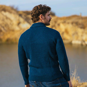 Men's Shawl Collar Fisherman Sweater, Ocean Blue - Creative Irish Gifts