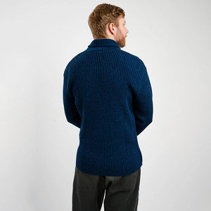 CG710 Men's Shawl Collar Fisherman Sweater Ocean Blue Back Creative Irish Gifts