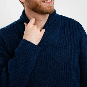 CG710 Men's Shawl Collar Fisherman Sweater Ocean Blue Closely Creative Irish Gifts