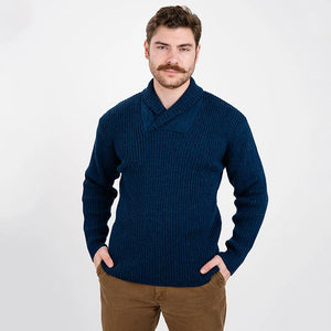 CG710 Men's Shawl Collar Fisherman Sweater Ocean Blue Front Creative Irish Gifts
