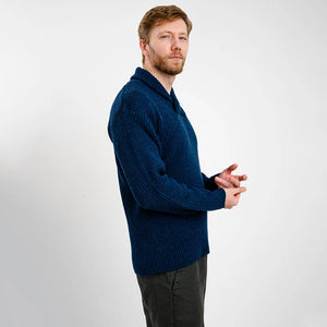 CG710 Men's Shawl Collar Fisherman Sweater Ocean Blue Side Creative Irish Gifts
