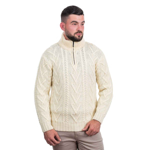 Men's Zip Neck Fisherman Sweater, Natural - Creative Irish Gifts