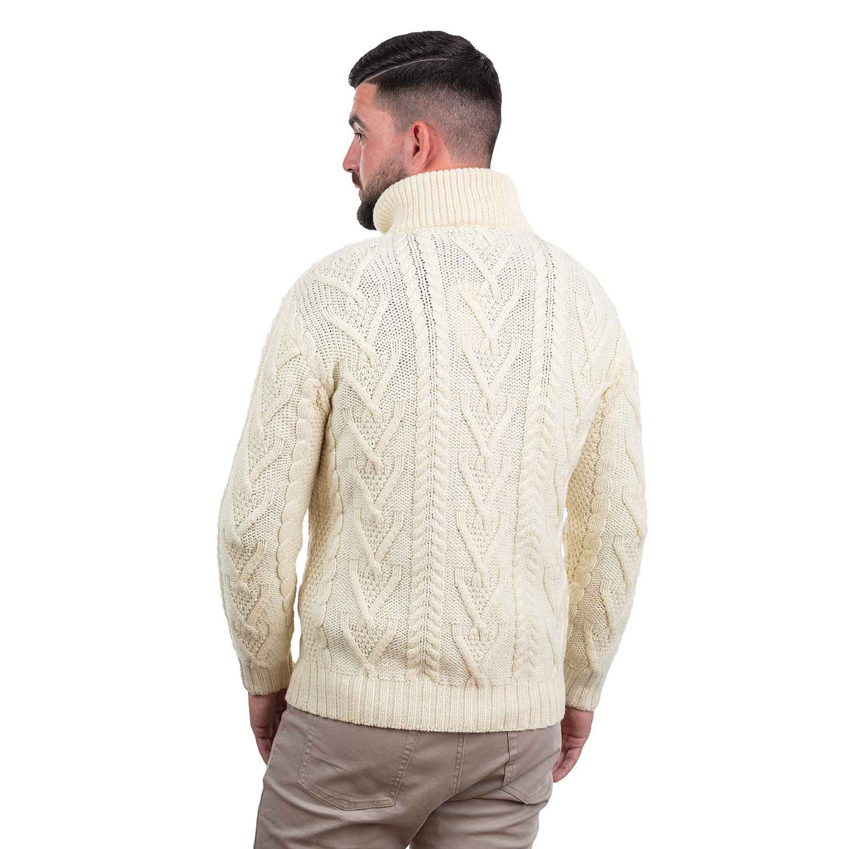 Men's Zip Neck Fisherman Sweater, Natural - Creative Irish Gifts