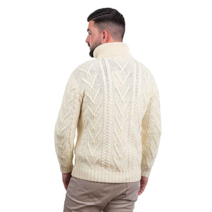 Men's Zip Neck Fisherman Sweater, Natural - Creative Irish Gifts