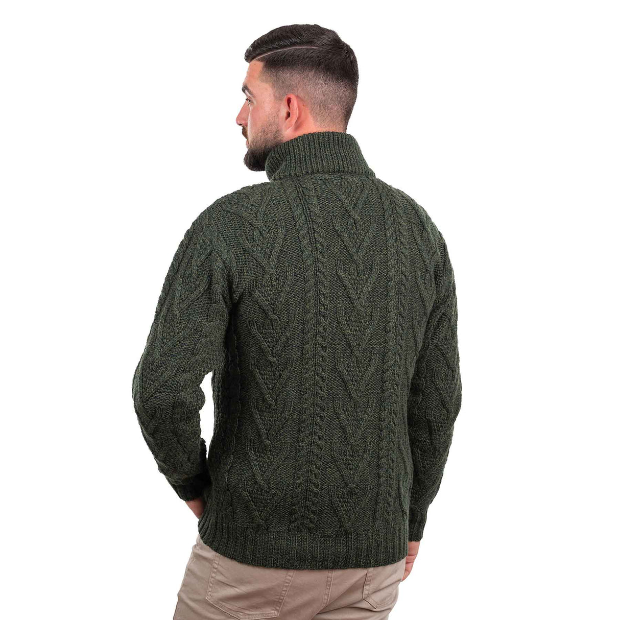 Men's Zip Neck Fisherman Sweater, Army Green - Creative Irish Gifts