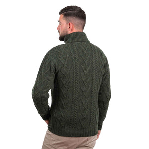 Men's Zip Neck Fisherman Sweater, Army Green - Creative Irish Gifts