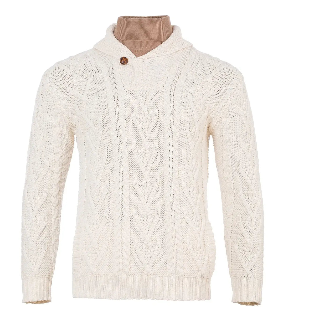 CG714 Men’s Irish Shawl Collar Single Button Sweater Natural Front Creative Irish Gifts