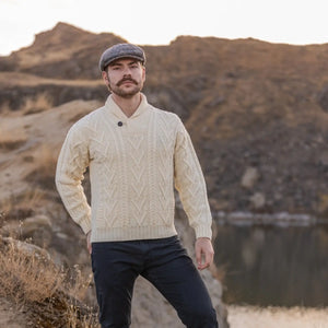 CG714 Men’s Irish Shawl Collar Single Button Sweater Natural Creative Lifestyle View Irish Gifts