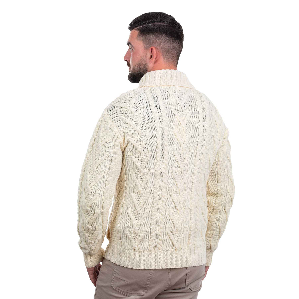 Men’s Irish Shawl Collar Single Button Sweater- Natural - Creative Irish Gifts
