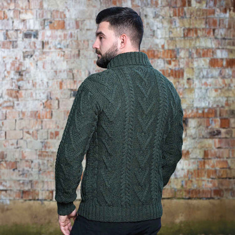 Men's Irish Shawl Collar Single Button Sweater- Army Green - Creative Irish Gifts