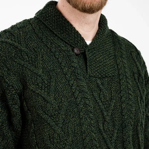CG715 Men's Irish Shawl Collar Single Button Sweater Army Green Closely Creative Irish Gifts