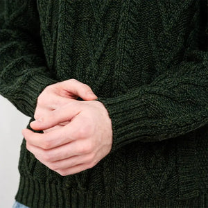 CG715 Men's Irish Shawl Collar Single Button Sweater Army Green Closely View Creative Irish Gifts