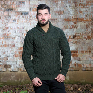 Men's Irish Shawl Collar Single Button Sweater- Army Green - Creative Irish Gifts