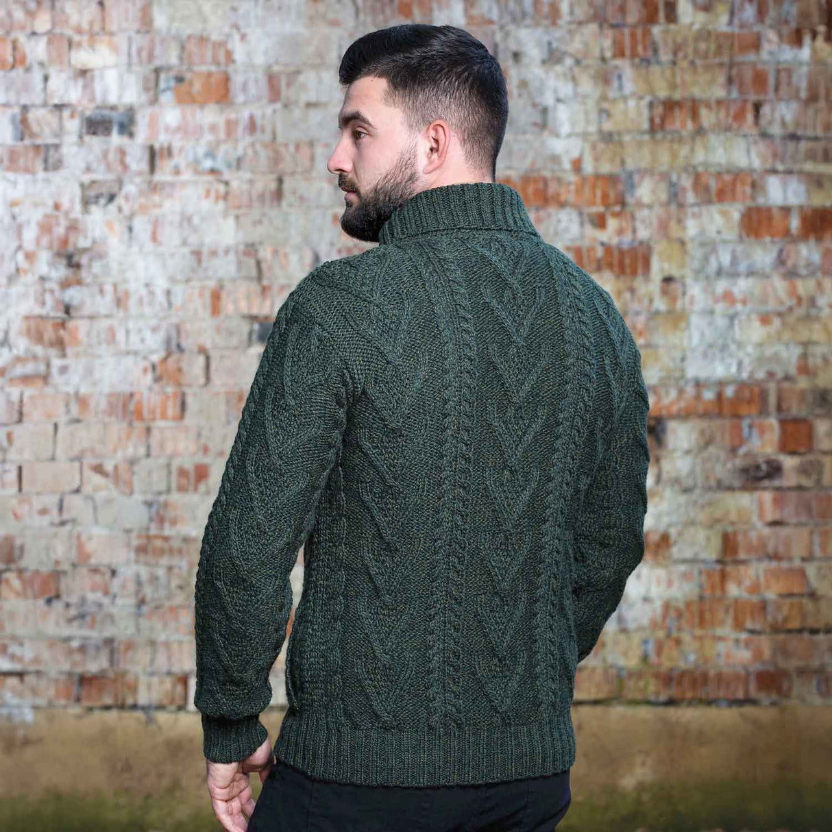 Men's Irish Shawl Collar Single Button Sweater- Army Green - Creative Irish Gifts