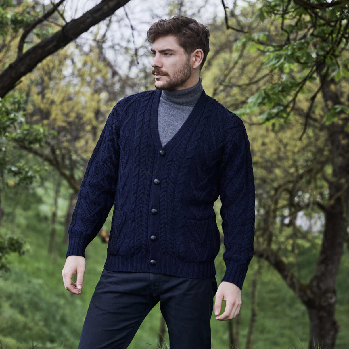 CG716 Men’s Irish Shawl Collar Single Button Sweater Navy Lifestyle Creative Irish Gifts