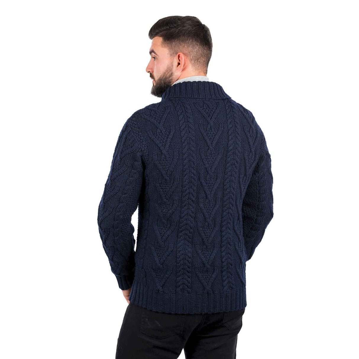 Men’s Irish Shawl Collar Single Button Sweater- Navy - Creative Irish Gifts