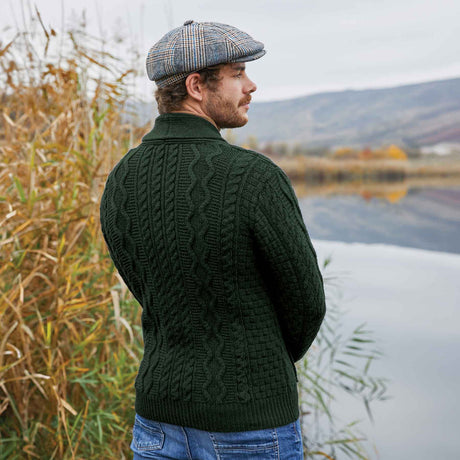 Men's Shawl Neck Zipper Knit Cardigan, Army Green - Creative Irish Gifts