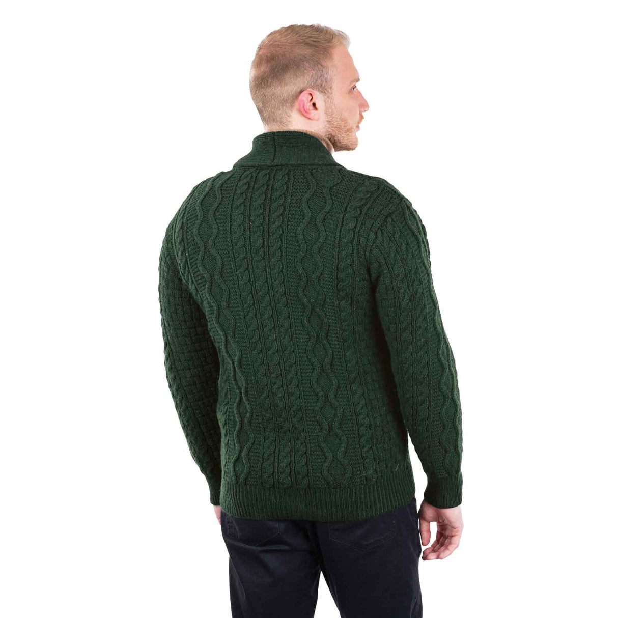 Men's Shawl Neck Zipper Knit Cardigan, Army Green - Creative Irish Gifts