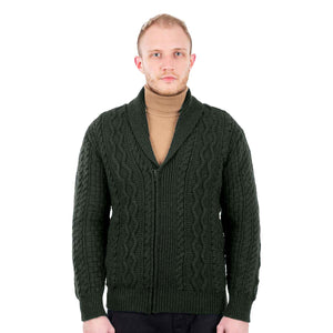 Men's Shawl Neck Zipper Knit Cardigan, Army Green - Creative Irish Gifts