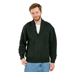 CG717 Men's Shawl Neck Zipper Knit Cardigan Army Green Studio view Creative Irish Gifts