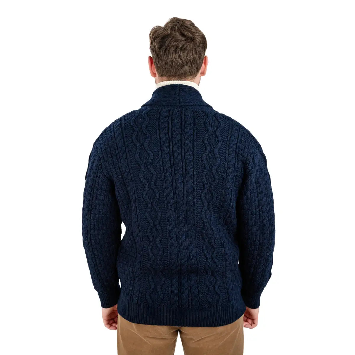 CG718 Men's Shawl Neck Zipper Knit Cardigan Navy Back Creative Irish Gifts