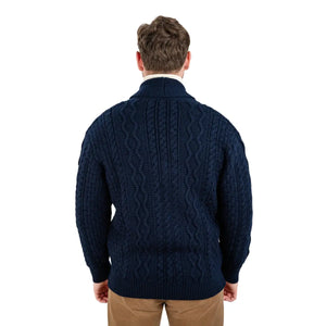 CG718 Men's Shawl Neck Zipper Knit Cardigan Navy Back Creative Irish Gifts
