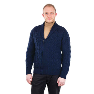 Men's Shawl Neck Zipper Knit Cardigan, Navy - Creative Irish Gifts