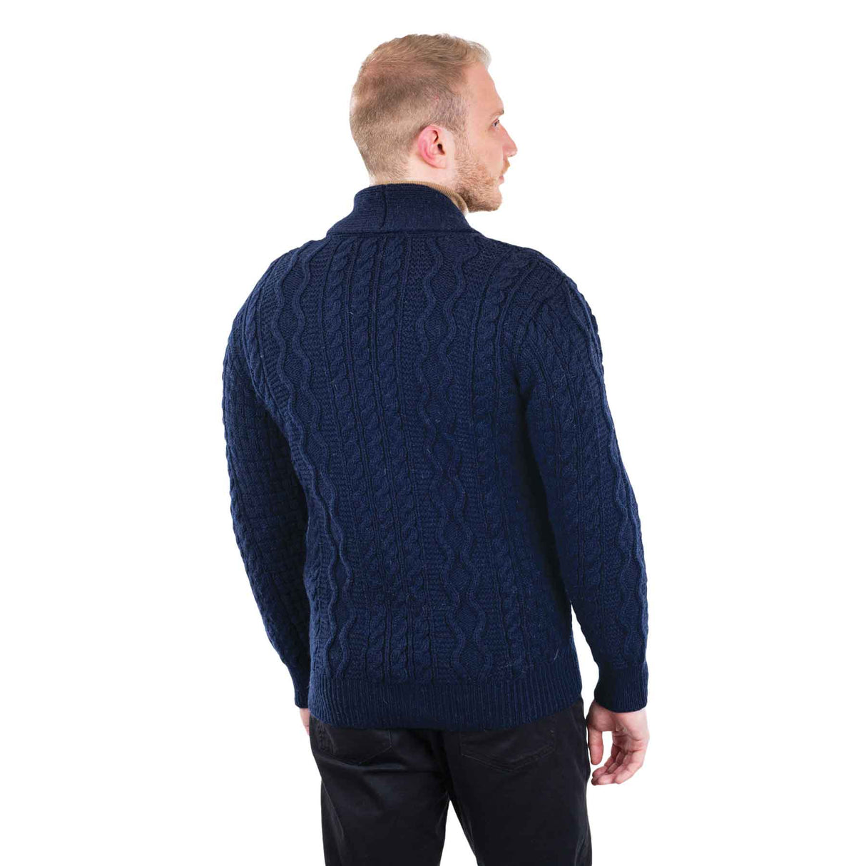 Men's Shawl Neck Zipper Knit Cardigan, Navy - Creative Irish Gifts