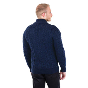 Men's Shawl Neck Zipper Knit Cardigan, Navy - Creative Irish Gifts