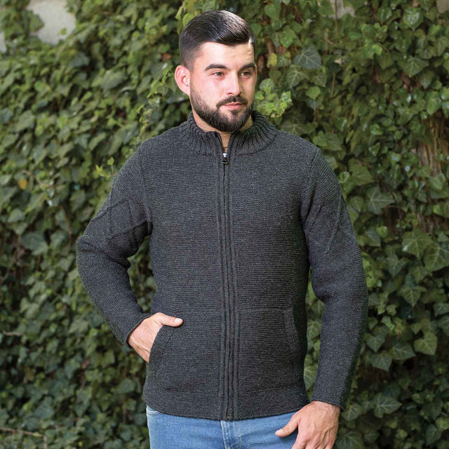 Men's Full Zip Cable Knit Cardigan, Charcoal - Creative Irish Gifts