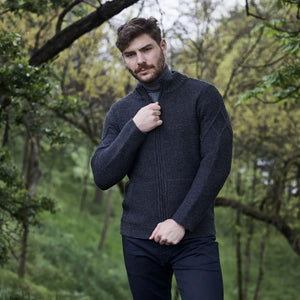 CG719 Men's Full Zip Cable Knit Cardigan, Charcoal Lifestyle Creative Irish Gifts