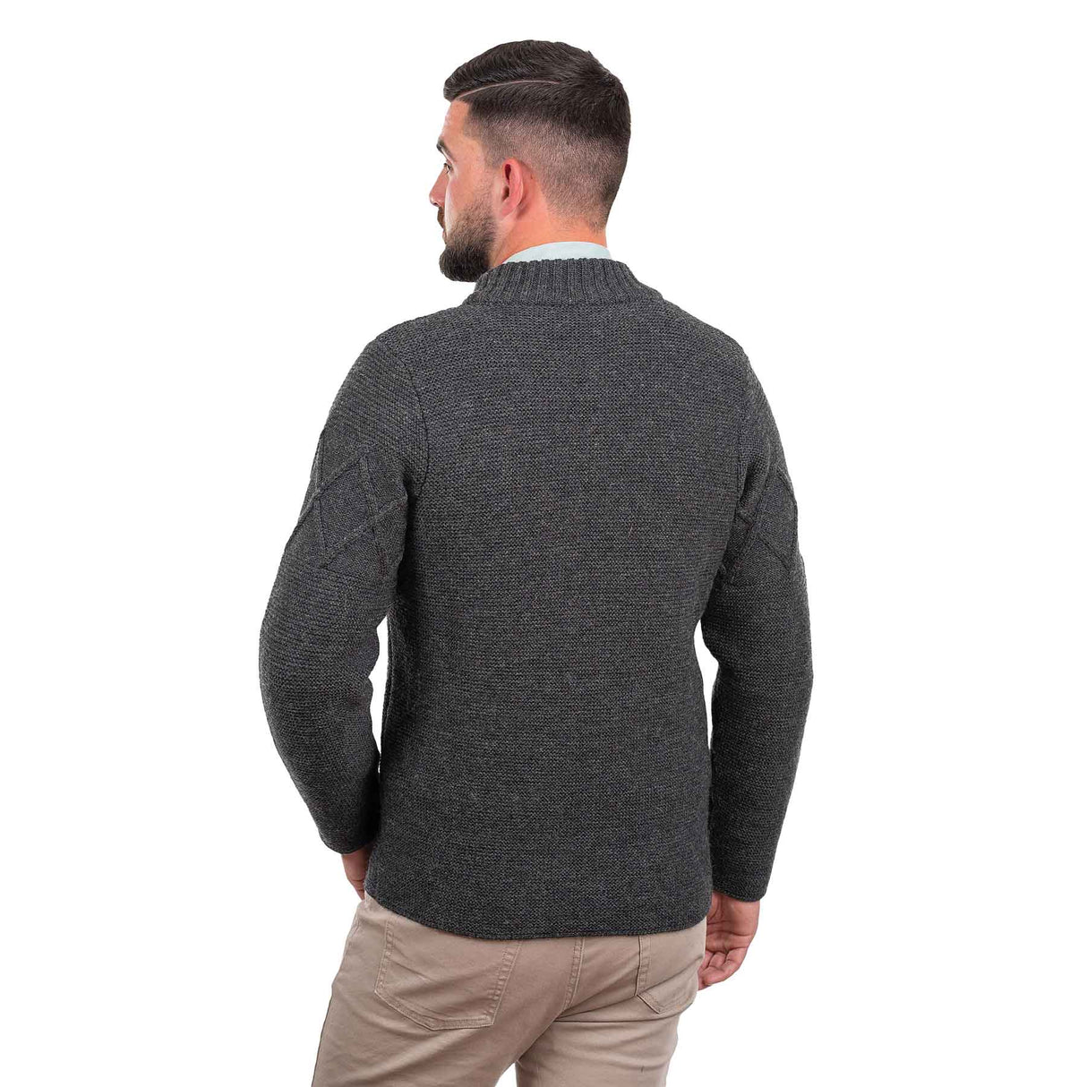 Men's Full Zip Cable Knit Cardigan, Charcoal - Creative Irish Gifts