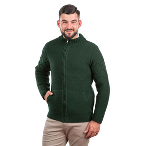Men's Full Zip Cable Knit Cardigan, Army Green - Creative Irish Gifts