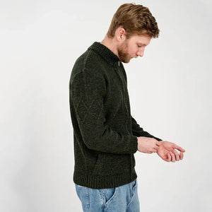 CG720 Men's Full Zip Cable Knit Cardigan Army Green Side Studio Creative Irish Gifts
