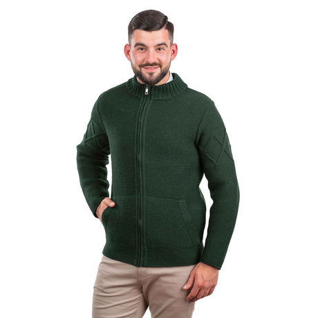 Men's Full Zip Cable Knit Cardigan, Army Green - Creative Irish Gifts