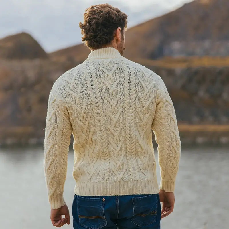 CG721 Men's Zipper Knit Cardigan Natural Back View Creative Irish Gifts