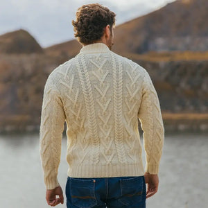 CG721 Men's Zipper Knit Cardigan Natural Back View Creative Irish Gifts
