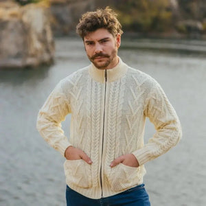 CG721 Men's Zipper Knit Cardigan Natural Front Creative Irish Gifts