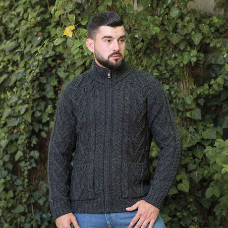 Men's Zipper Knit Cardigan, Charcoal - Creative Irish Gifts